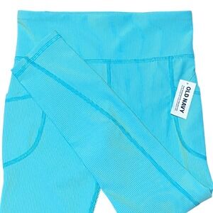 Old Navy NEW PowerSoft Go-Dry High-Rise Leggings Turquoise Lime Pinstripe Size 8